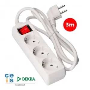 A Buen Precio Prolongador con 3 tomas 2p+t, 16 a 250 v de cable h05vv-f 3g + interruptor luminoso 3 m.