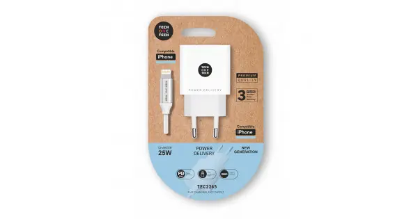 Cargador 25 w ultrarrápido pd + cable nylon ligthning blanco 1 m Lujoso