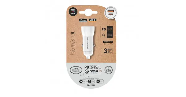 Cargador mechero blanco pd 38w con usb-c + usb-a. tech one tech Garantía Incluida