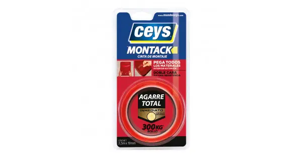 Profesional Cinta doble cara montack agarre total 19 mm x 2,5 m, blister