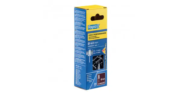 Blister 50 remaches ø4x12mm. alu+broca 5000384 rapid Nueva Colección
