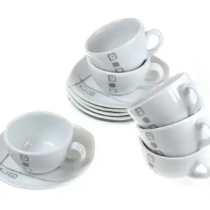 TAZA CAFE CON PLATO PORCELANA JUEGO 6 UNIDADES DUET GREY Rebajas