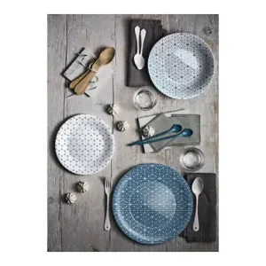 VAJILLA 18 PIEZAS VIDRIO DECORADO AZUL Exclusivo