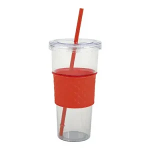 Garantía De Devolución De Dinero VASO PLASTICO CON PAJITA 10X19 TRANSPARENTE Y ROJO
