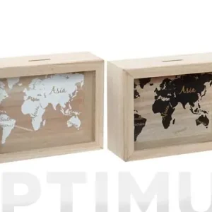 Precio De Fábrica HUCHA MADERA CRISTAL 20X15X6,5 CM MAPA MUNDI SURTIDO
