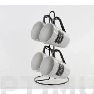 MUGS SET 4 U CON SOPORTE30 CL BLANCO/NEGRO Original