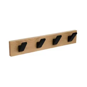 PERCHA PARED MADERA HAYA NATURAL 4 GANCHOS NEGROS Entrega Rápida