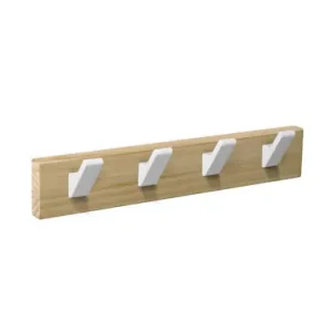 Tendencia PERCHA PARED MADERA NATURAL 4 GANCHOS BLANCOS