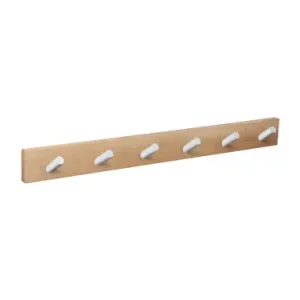 PERCHA PARED MADERA NATURAL 6 POMOS INCLINADOS BLANCOS Ordena Ya