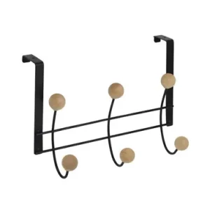 PERCHA SOBREPUERTA NEGRA 6 BOLAS HAYA NATURAL Artesanal