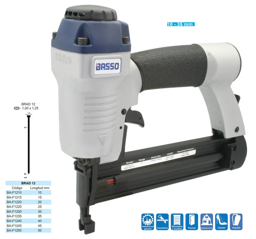 CLAVADORA NEUMATICA BRAD 12 de 10 a 35 mm BASSO BEX-B1835A1 Precio Rebajado