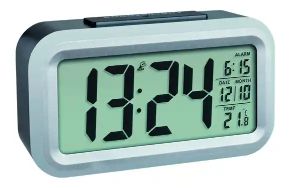 Precio De Oferta RELOJ DESPERTADOR PORTATIL GRIS CON TERMOMETRO