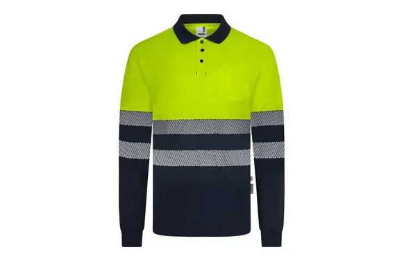 POLO MANGA LARGA ALTA VISIBILIDAD CINTA SEGMENTADA NAVY / AMARILLO FLUOR TALLA M Entrega Rápida