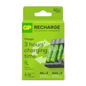 CARGADOR RECHARGE AA-AAA 2 PILAS AA 2100MAH + 2 PILAS AA 2100 MAH Mejor Calidad