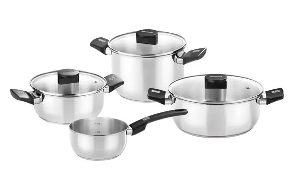 BATERIA INOX ELITE TAPA CRISTAL BAQUELITA 4 PIEZAS Precio Rebajado