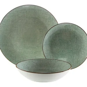 VAJILLA PORCELANA 18 PZAS LINO VERDE VIVO CHOCOLATE Solo Hoy