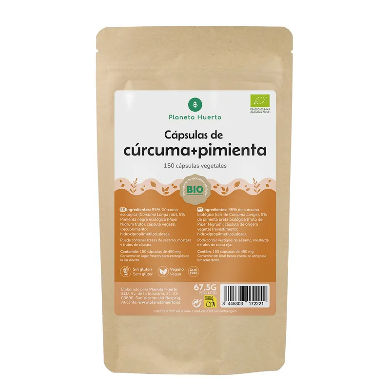 Oferta Flash Cúrcuma + Pimienta BIO Planeta Huerto 150 cápsulas