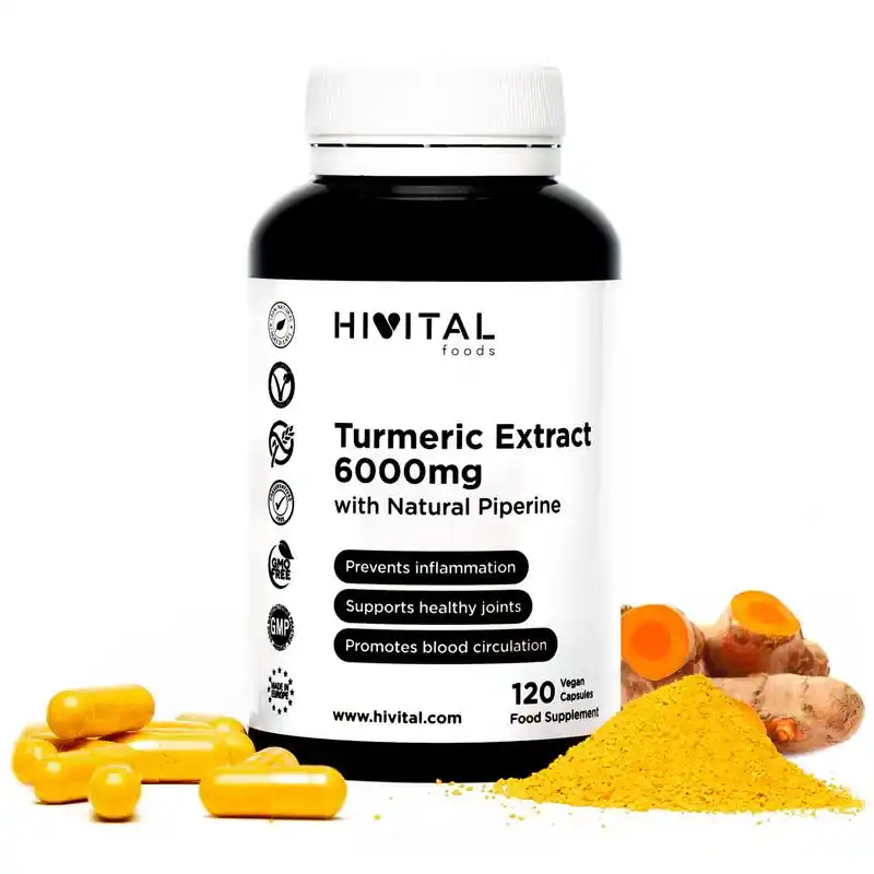 Más Vendido Cúrcuma 6000 mg con Pimienta Negra Hivital 120 cápsulas Veganas