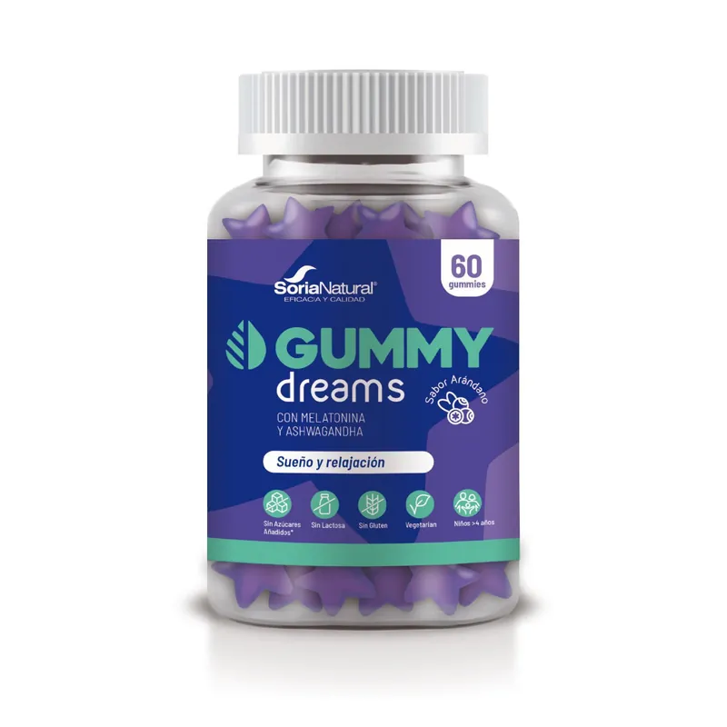 Gominolas Melatonina Gummy Dreams Sabor Arándano, Soria Natural, 60 comprimidos No Te Lo Pierdas