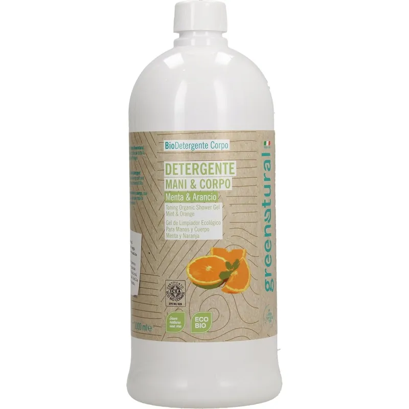 Jabón liquido manos y cuerpo menta y naranja Greenatural 1L Mayoreo
