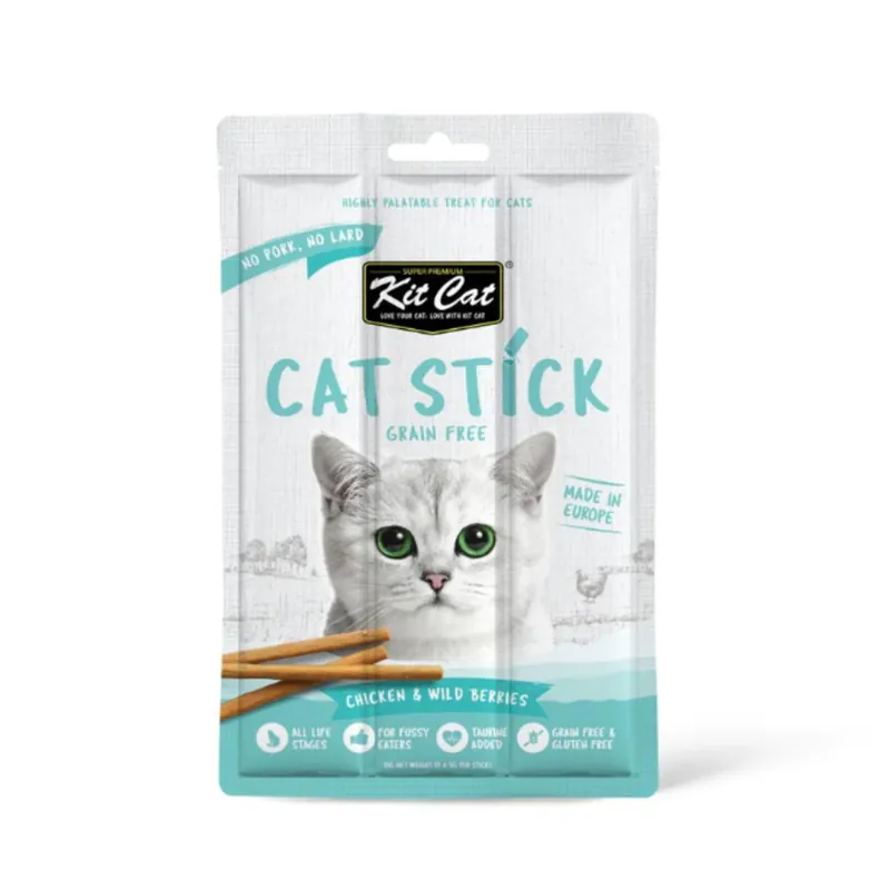 Kit Cat Cat Stick - Chicken & Wild Berries 15 g Snack semihúmedo para gatos Profesional