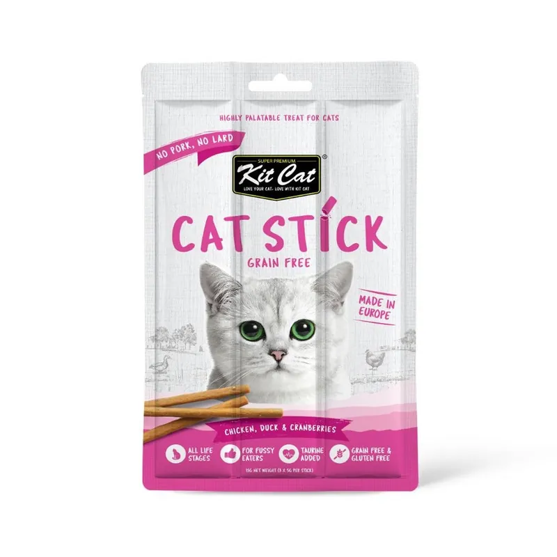 Novedad Kit Cat Cat Stick - Pollo & Pato y Arándanos 15 g Snack semihúmedo para gatos