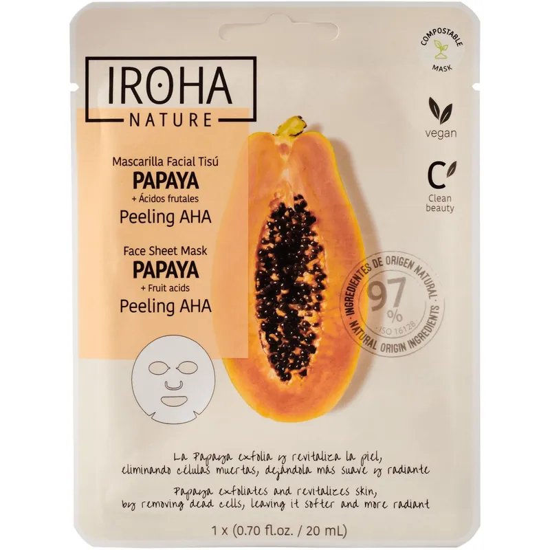 Mascarilla Facial Tisú Peeling AHA Papaya Iroha Nature 20 ml Mejor Calidad