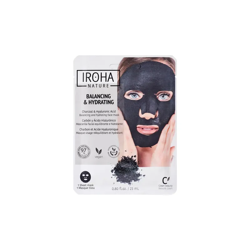 Mascarilla Facial Tisú Reequilibrante e Hidratante con Carbón y Ácido Hialurónico Iroha Nature 23ml Envío Inmediato