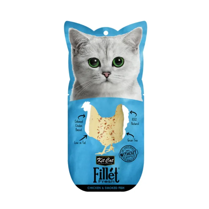 Kit Cat FilletFresh - Pollo y Pescado Ahumado 30 g Snack natural para gatos Directo De Fábrica