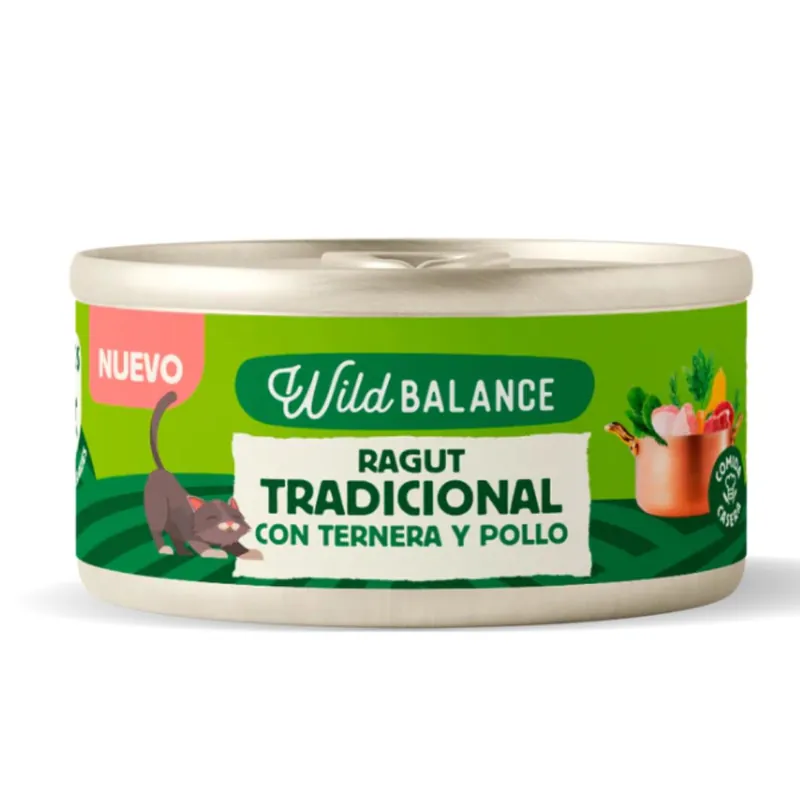 Oferta Flash Lata completa Ragut Tradicional de Ternera y Pollo para Gatos Wild Balance 80 g