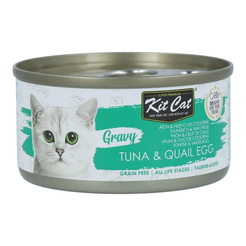 Lujoso Kit Cat Lata Gravy - Atún & Huevo Codorniz 70 g Comida húmeda para gatos en salsa