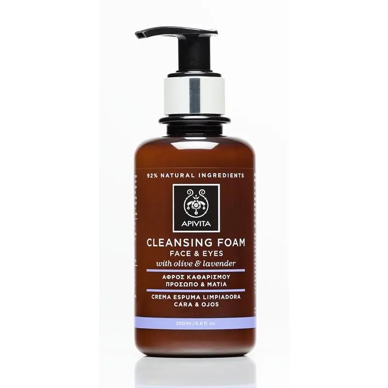 Lujoso Crema espuma limpiadora cara y ojos con oliva y lavanda Apivita 200 ml