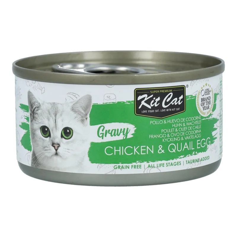 Kit Cat Lata Gravy - Pollo & Huevo Codorniz 70 g Comida húmeda para gatos en salsa Pedido Al Por Mayor