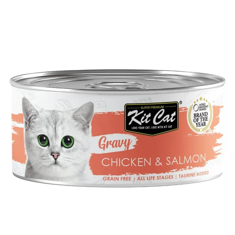 Kit Cat Lata Gravy - Pollo & Salmón 70 g Comida húmeda para gatos en salsa Pago Seguro
