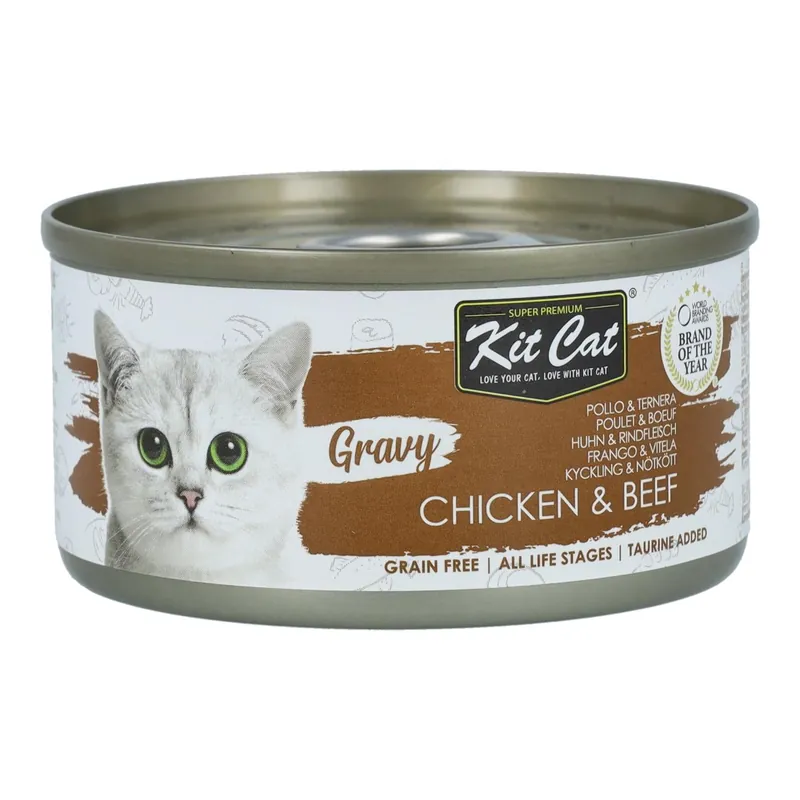 Kit Cat Lata Gravy - Pollo & Ternera 70 g Comida húmeda para gatos en salsa Oferta Limitada