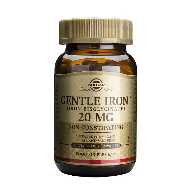 Solo Hoy Hierro Gentle ® Hierro bisglicinato Cápsulas vegetales Solgar 90 comprimidos