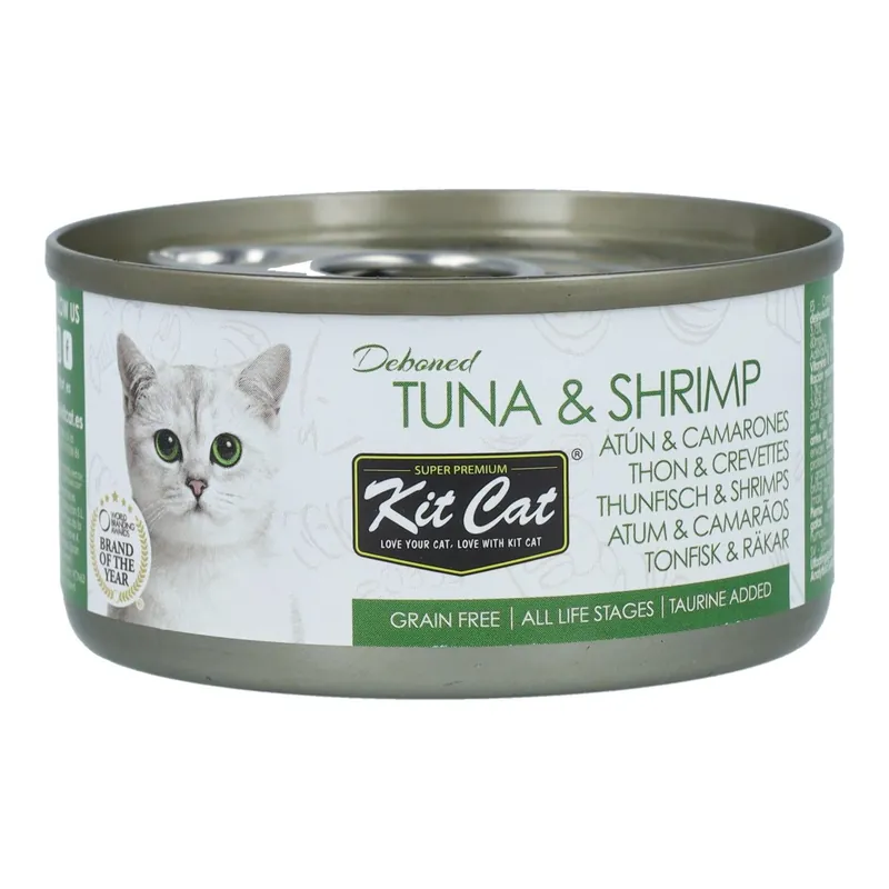 Alta Calidad Kit Cat Lata Toppers - Atún & Camarones 80 g Comida húmeda para gatos en gelatina