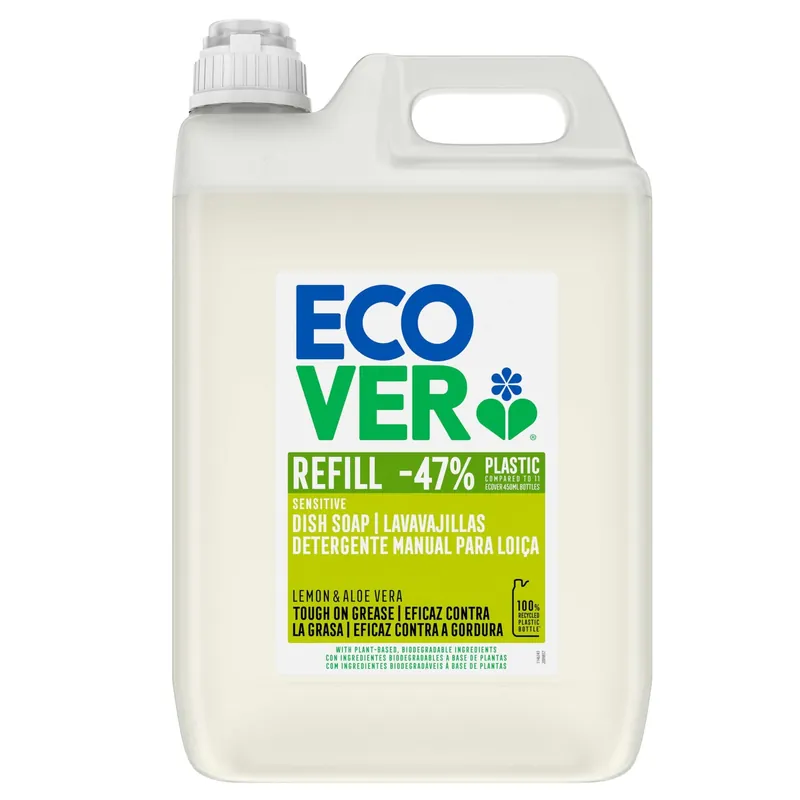Hecho A Mano Lavavajillas Desengrasante de Limón y Aloe vera Ecover 5L