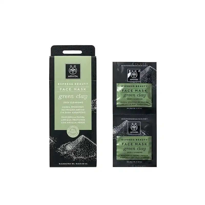 Venta Final Mascarilla de limpieza profunda arcilla verde Express Beauty Apivita 2 x 8 ml
