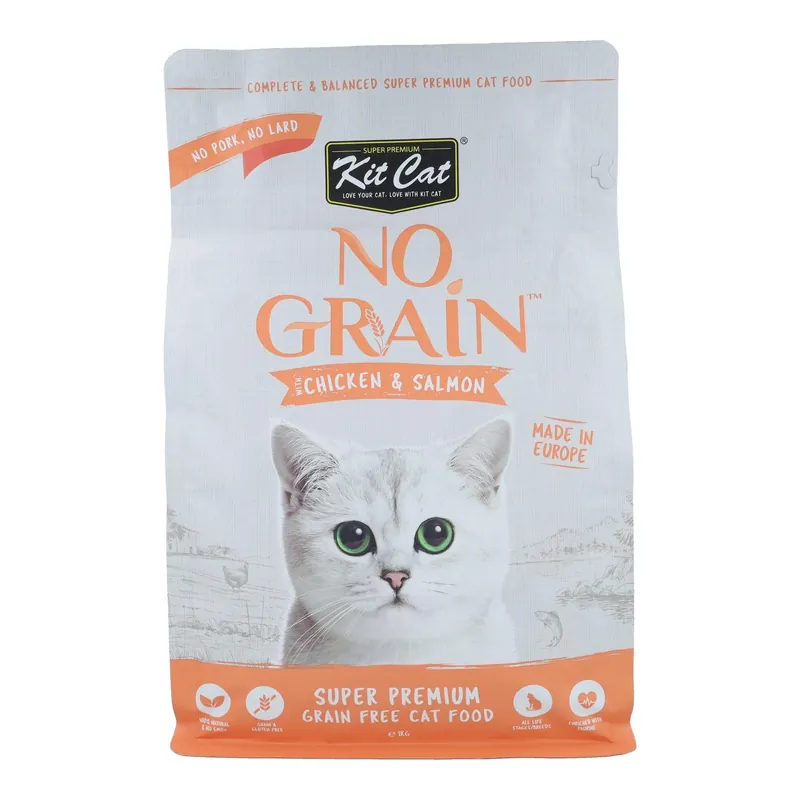 Kit Cat No Grain Cat Food - Pollo & Salmón 1 Kg Pienso natural para gatos De Moda