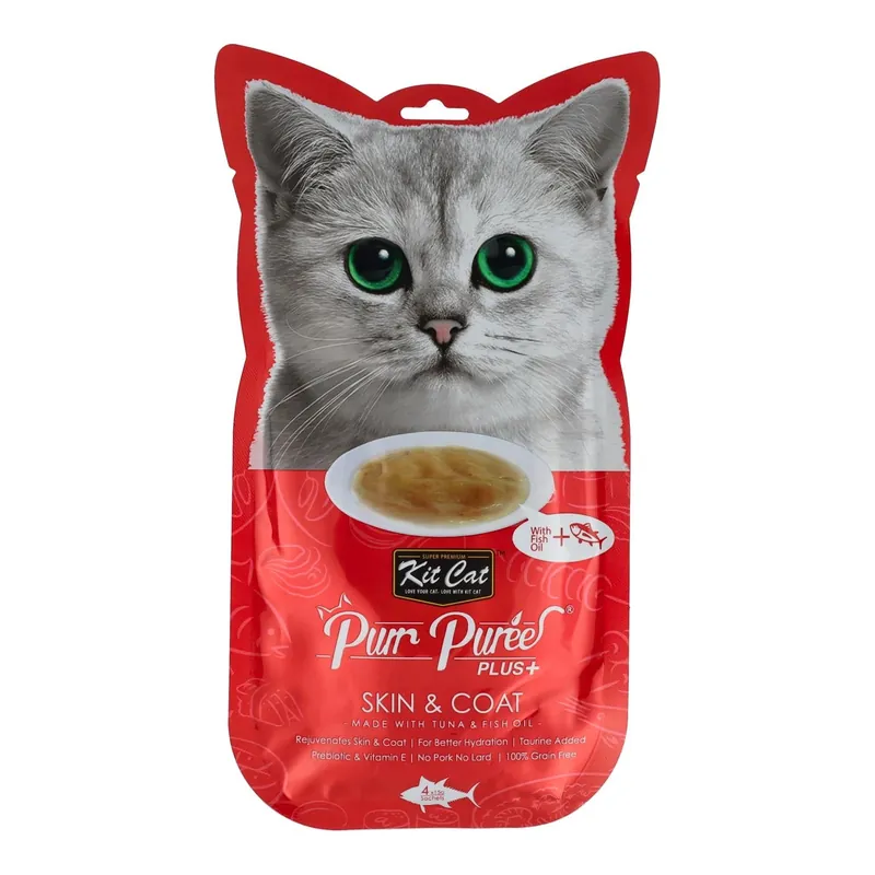 Kit Cat PurrPuree Plus - Atún Skin & Coat Kit Cat 4x15 g Snack cremoso para gatos Promoción