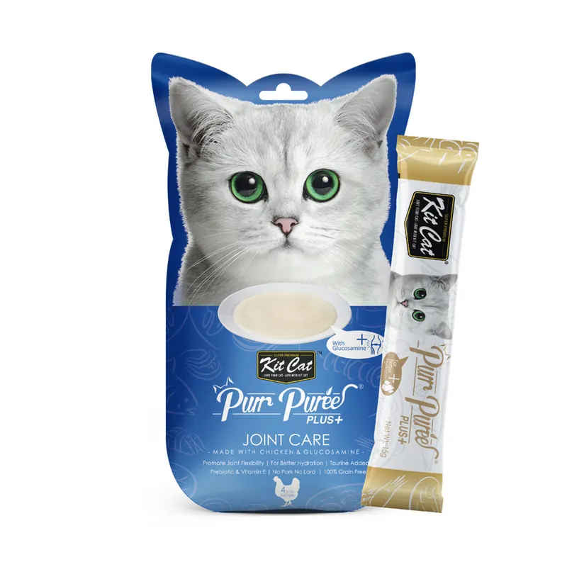 Kit Cat PurrPuree Plus - Pollo Joint Care 4x15 g Snack cremoso para gatos Económico
