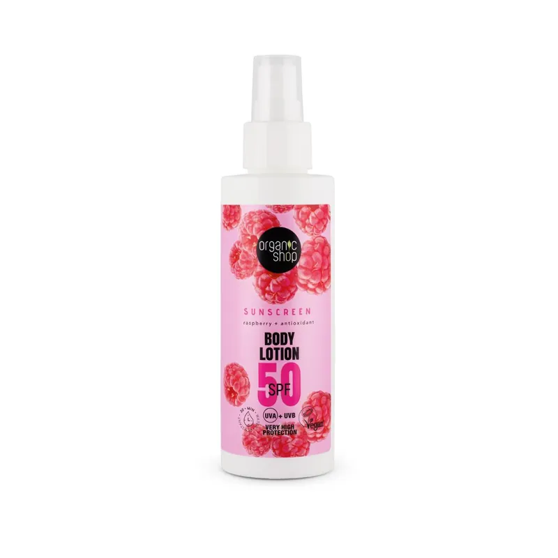 Loción corporal con protección solar frambuesa + antioxidantes SPF 50, 150 ml Precio De Fábrica