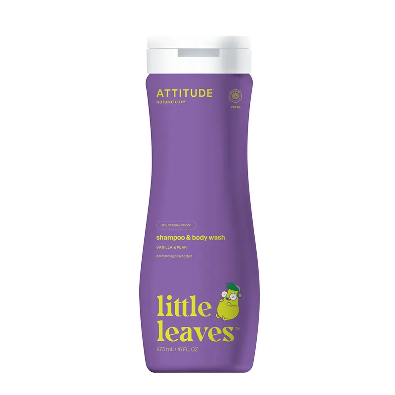 Certificado Gel y champú Little Leaves Vainilla y pera para niños, Attitude, 473 ml