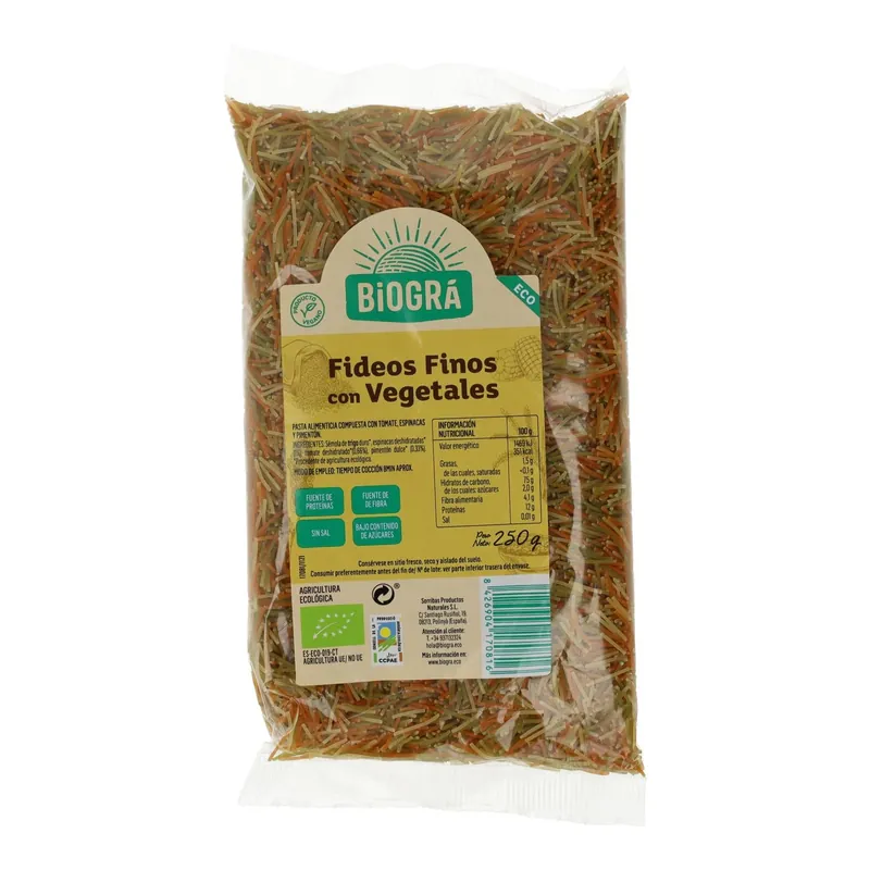 Fideos Finos con Verduras Biográ 250g Stock Limitado