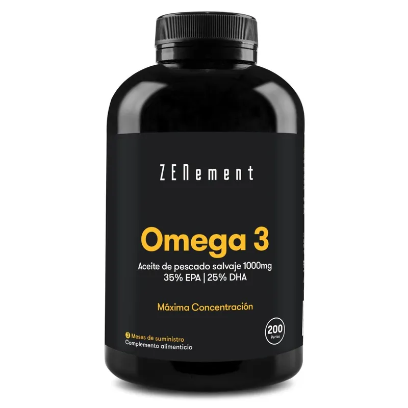 Hecho A Mano Omega-3 Máxima concentración, aceite de pescado salvaje 1000mg | 35% EPA | 25% DHA Zenement, 200 comprimidos
