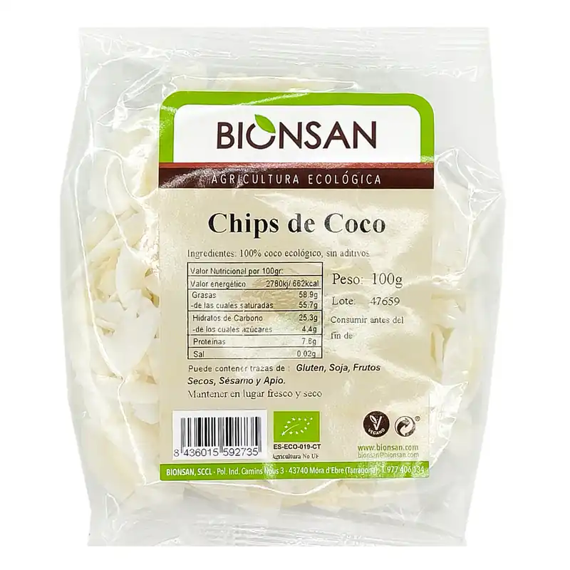 Envío Exprés Chips De Coco Sin Azúcar Ecológicos 100gr