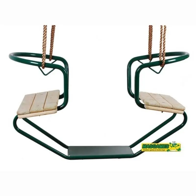 Asiento doble de madera con marco metal Última Versión