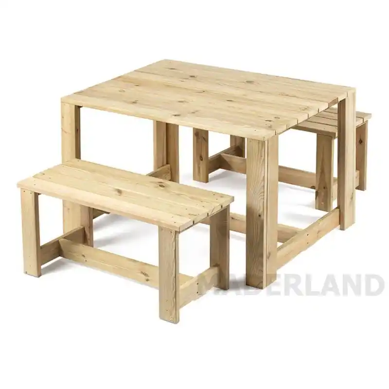 Mesa y Bancos de Madera Set Londres Profesional