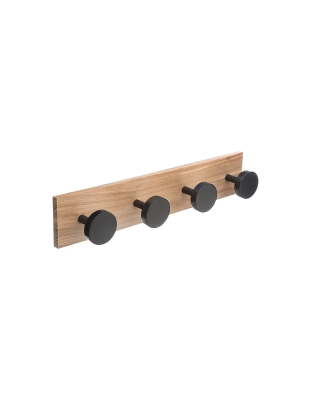 PERCHA PARED MADERA 4 POMOS NEGROS Entrega Rápida